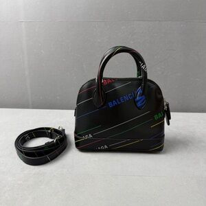 Authentic Balenciaga Black Rainbow Logo Mini Satchel